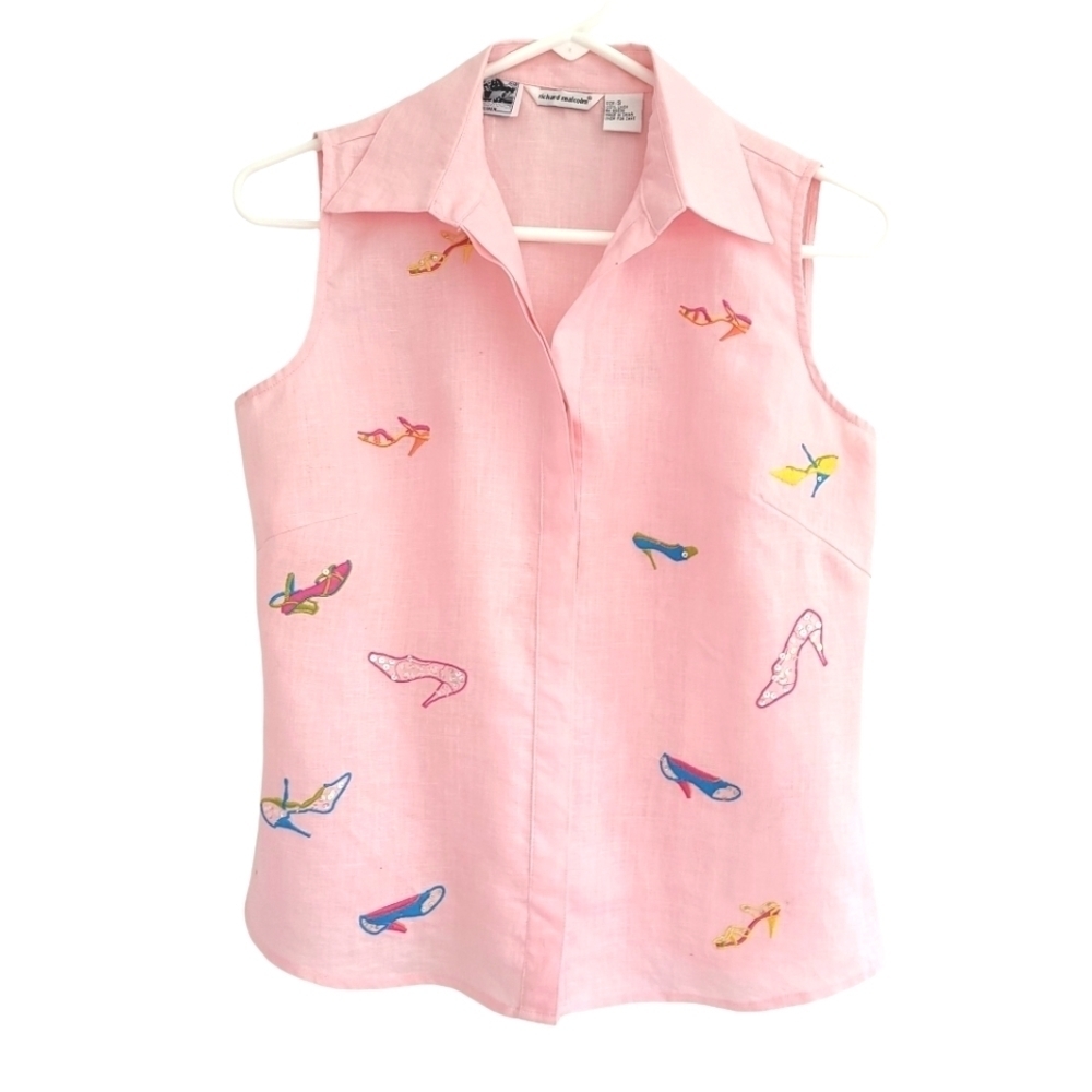 𝅺VINTAGE Richard Malcolm Pink Irish Linen with Embroidery